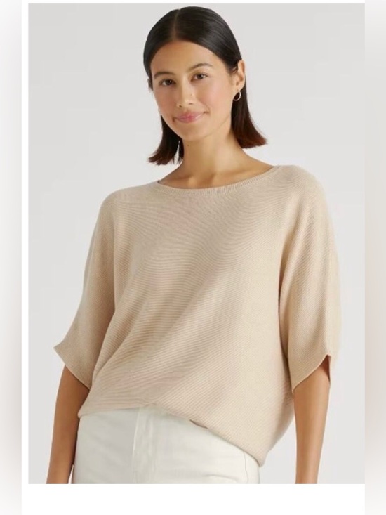 Quince Sweaters - Quince Lightweight Cotton Cashmere Link-Stitch Dolman Sweater Heather Oatmeal S